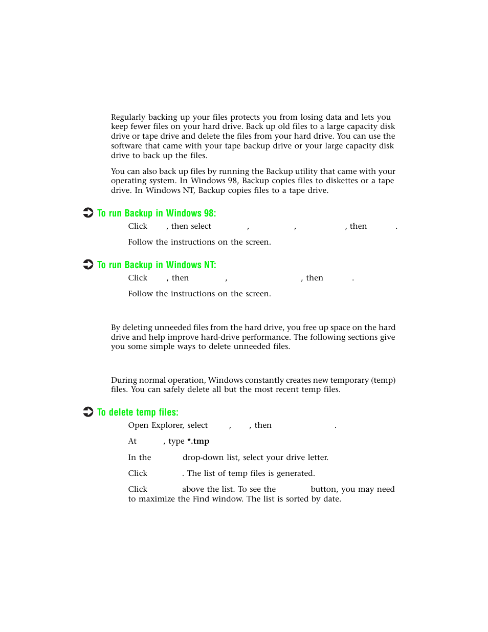 Backing up files, Deleting unneeded files | Gateway E-4400 User Manual | Page 67 / 118