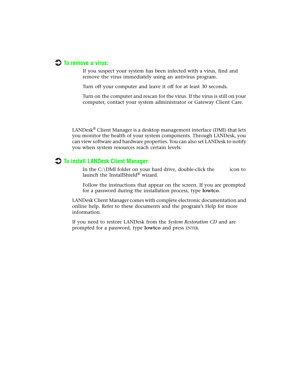 Checking system health with landesk | Gateway E-4400 User Manual | Page 70 / 118