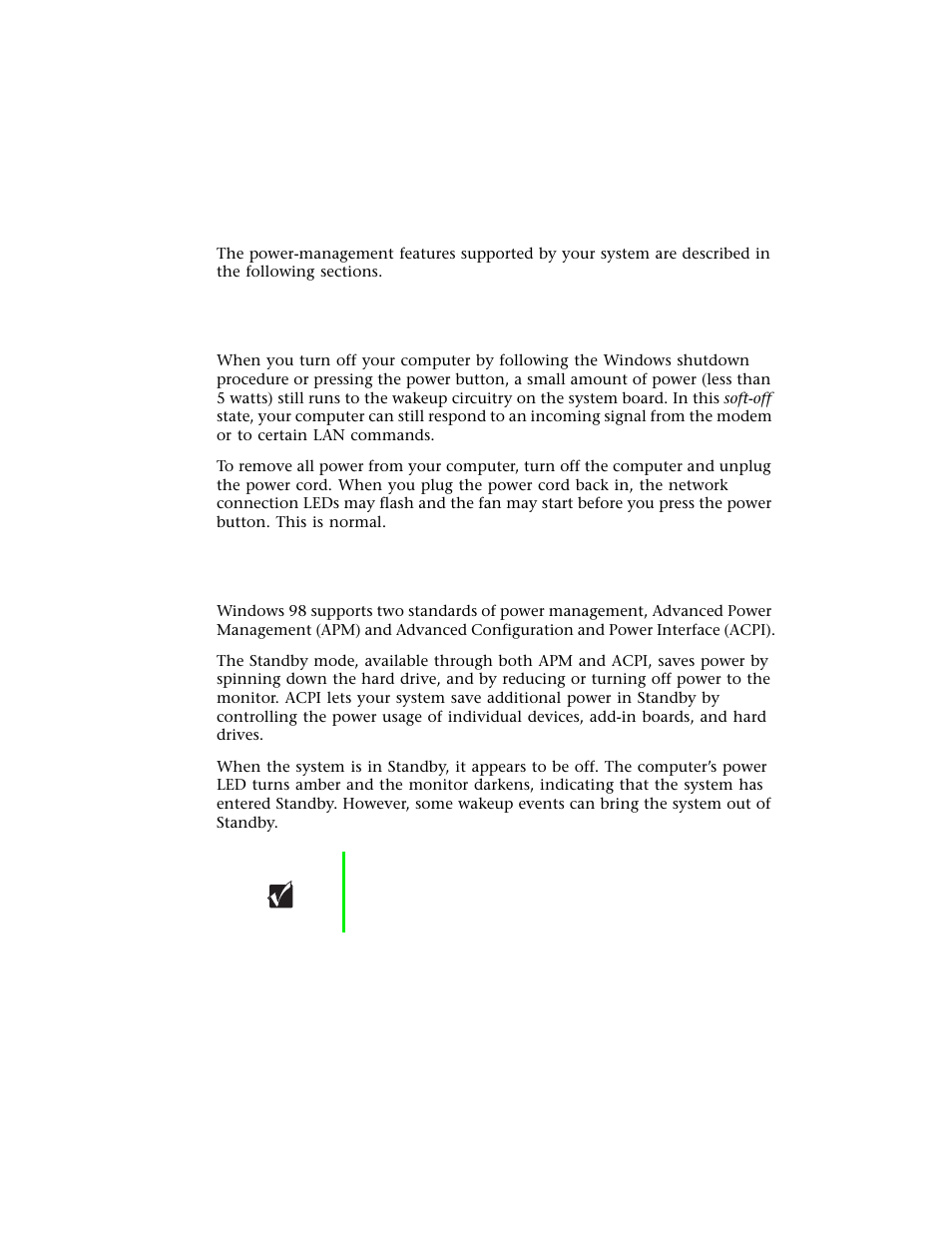 System power management, About soft-off, Using standby in windows98 | About soft-off using standby in windows 98, Using standby in windows 98 | Gateway E-4400 User Manual | Page 73 / 118