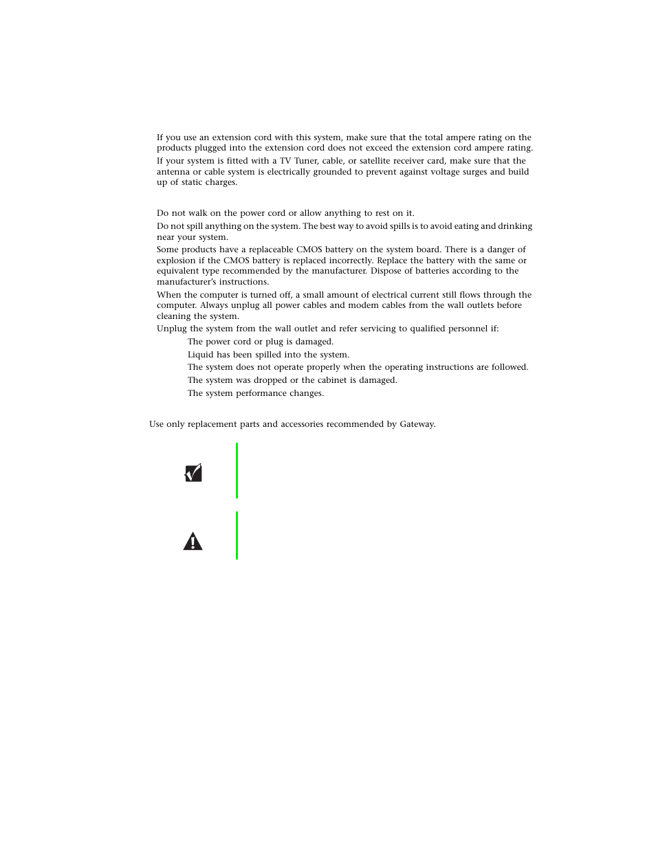 Care during use, Replacement parts and accessories | Gateway E-4400 User Manual | Page 99 / 118