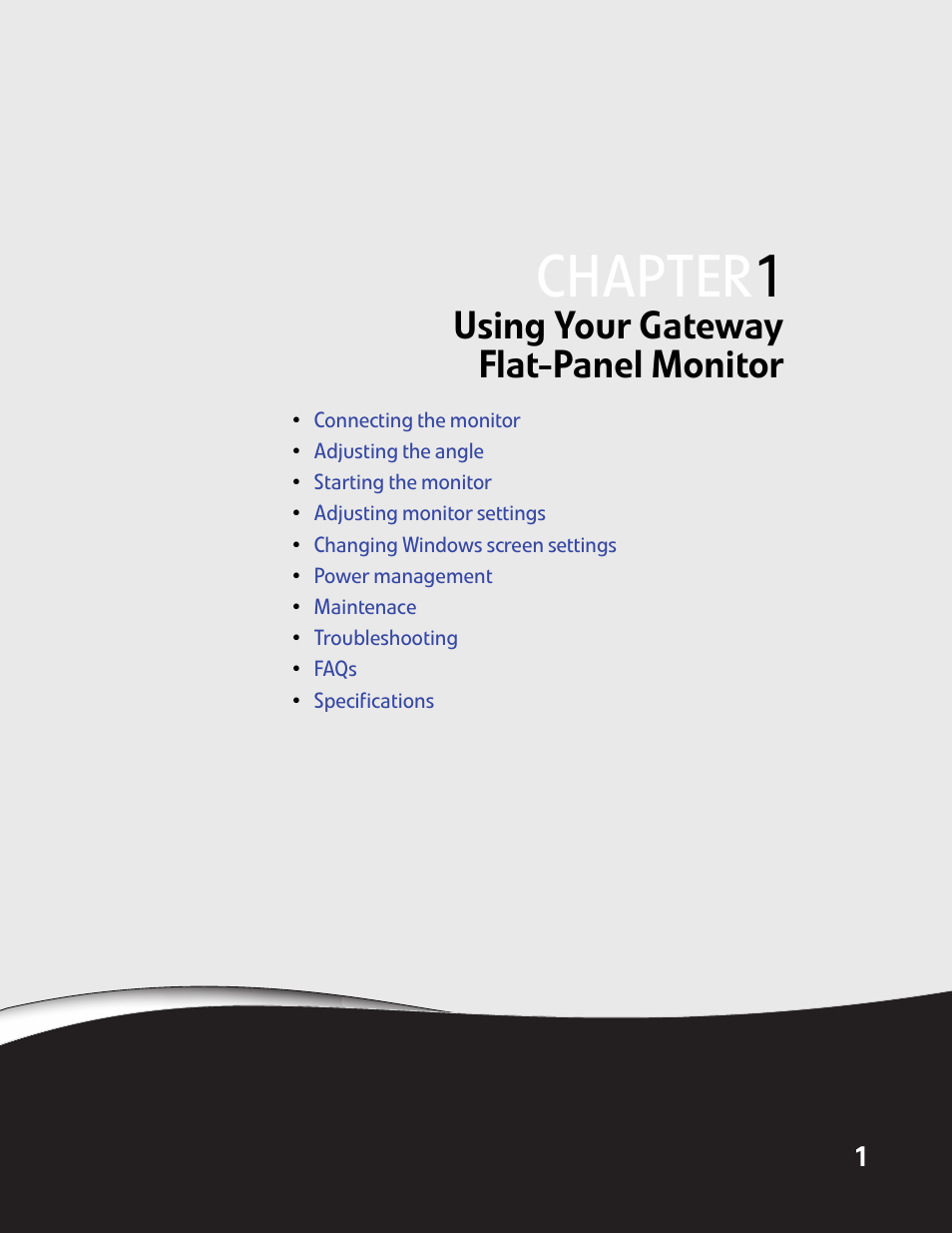 Using your gateway flat-panel monitor, Chapter 1: using your gateway flat-panel monitor, Chapter | Gateway FHD2402 User Manual | Page 5 / 30