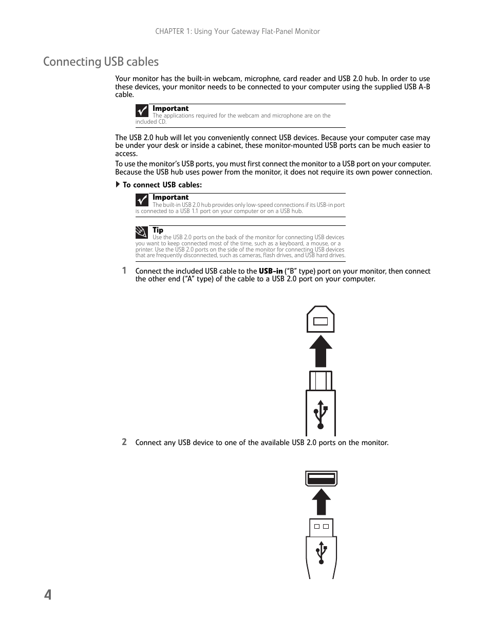 Connecting usb cables, To connect usb cables, Option) | Gateway FHD2402 User Manual | Page 8 / 30