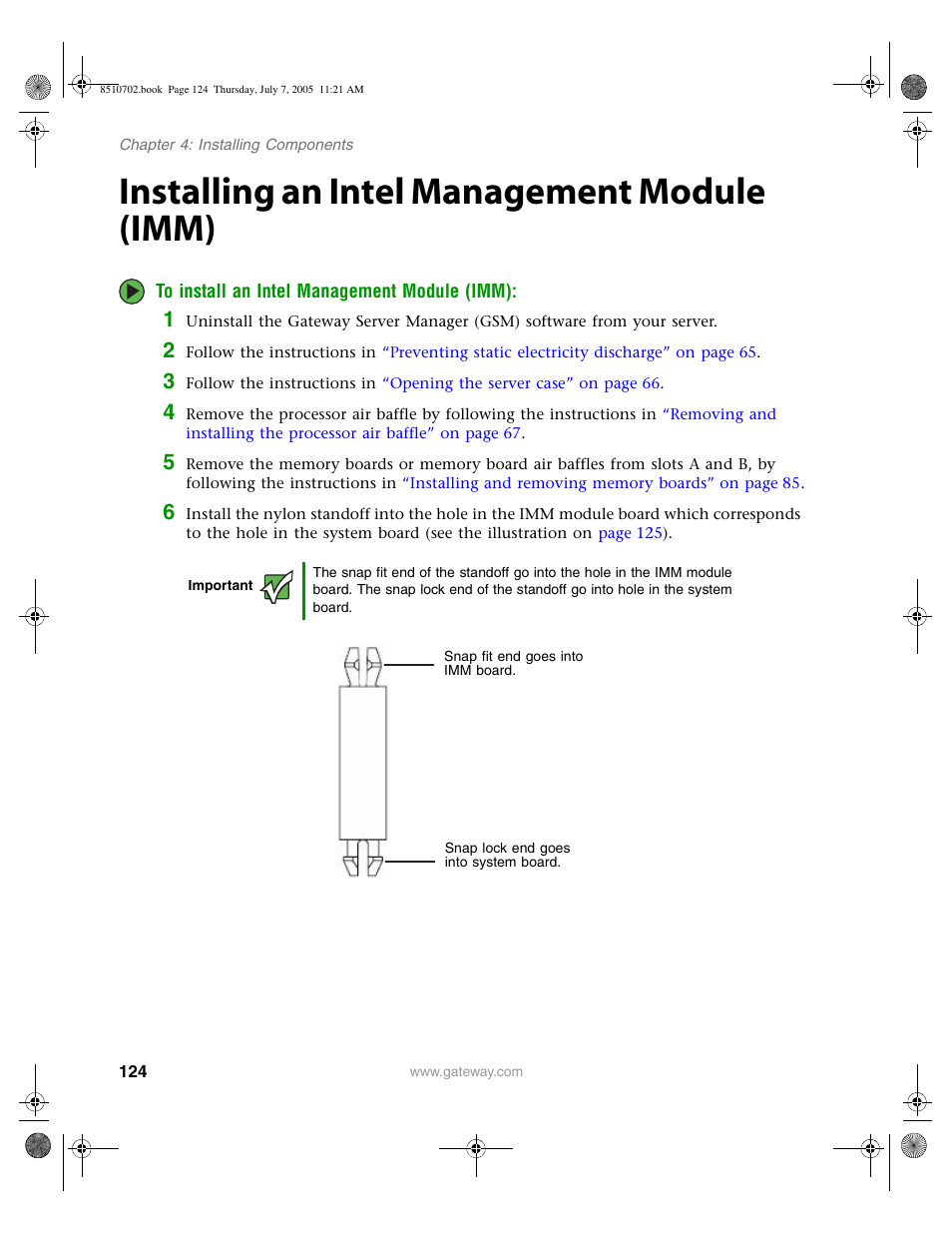 Installing an intel management module (imm), Installing an intel management module | Gateway 9715 User Manual | Page 129 / 278