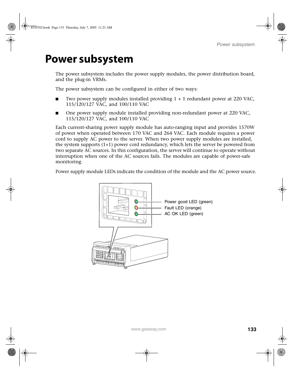 Power subsystem | Gateway 9715 User Manual | Page 138 / 278