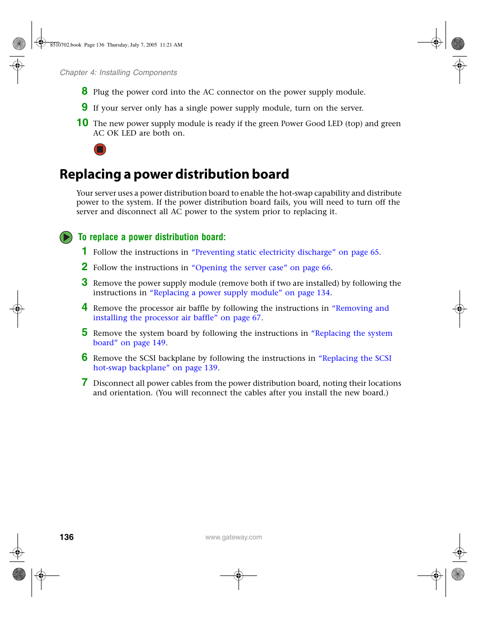 Replacing a power distribution board | Gateway 9715 User Manual | Page 141 / 278