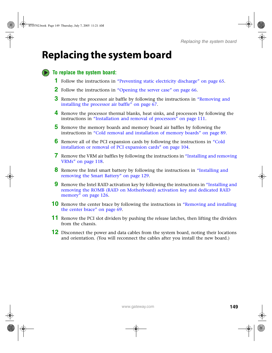 Replacing the system board, Replacing the system | Gateway 9715 User Manual | Page 154 / 278