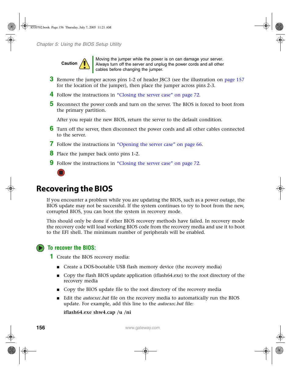 Recovering the bios | Gateway 9715 User Manual | Page 161 / 278