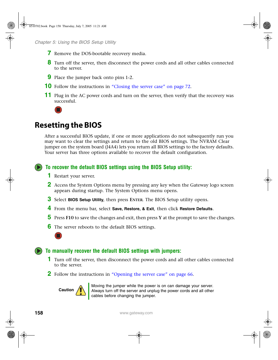 Resetting the bios | Gateway 9715 User Manual | Page 163 / 278