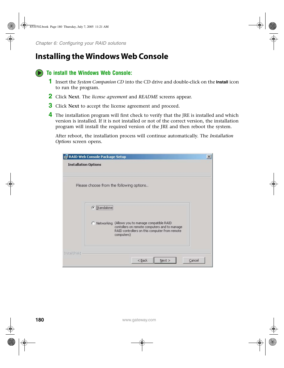 Installing the windows web console | Gateway 9715 User Manual | Page 185 / 278