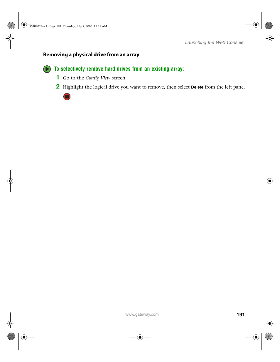 Removing a physical drive from an array | Gateway 9715 User Manual | Page 196 / 278