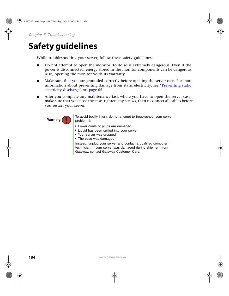 Safety guidelines | Gateway 9715 User Manual | Page 199 / 278