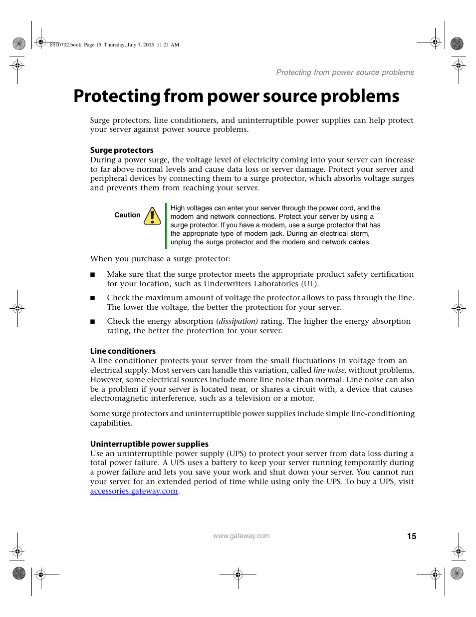 Protecting from power source problems | Gateway 9715 User Manual | Page 20 / 278