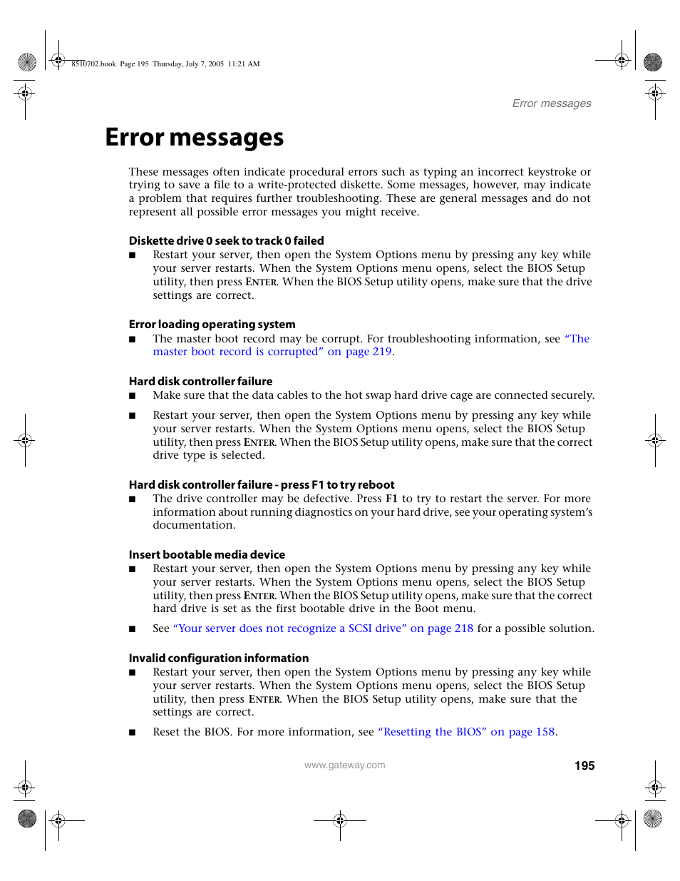 Error messages | Gateway 9715 User Manual | Page 200 / 278