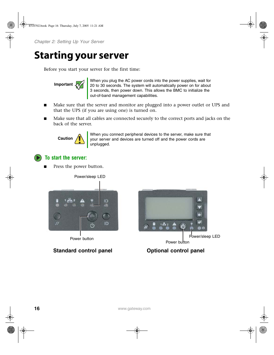 Starting your server | Gateway 9715 User Manual | Page 21 / 278