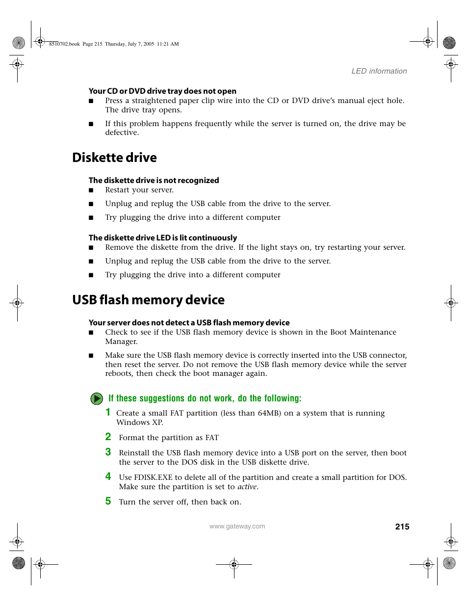 Diskette drive, Usb flash memory device, Diskette drive usb flash memory device | Gateway 9715 User Manual | Page 220 / 278