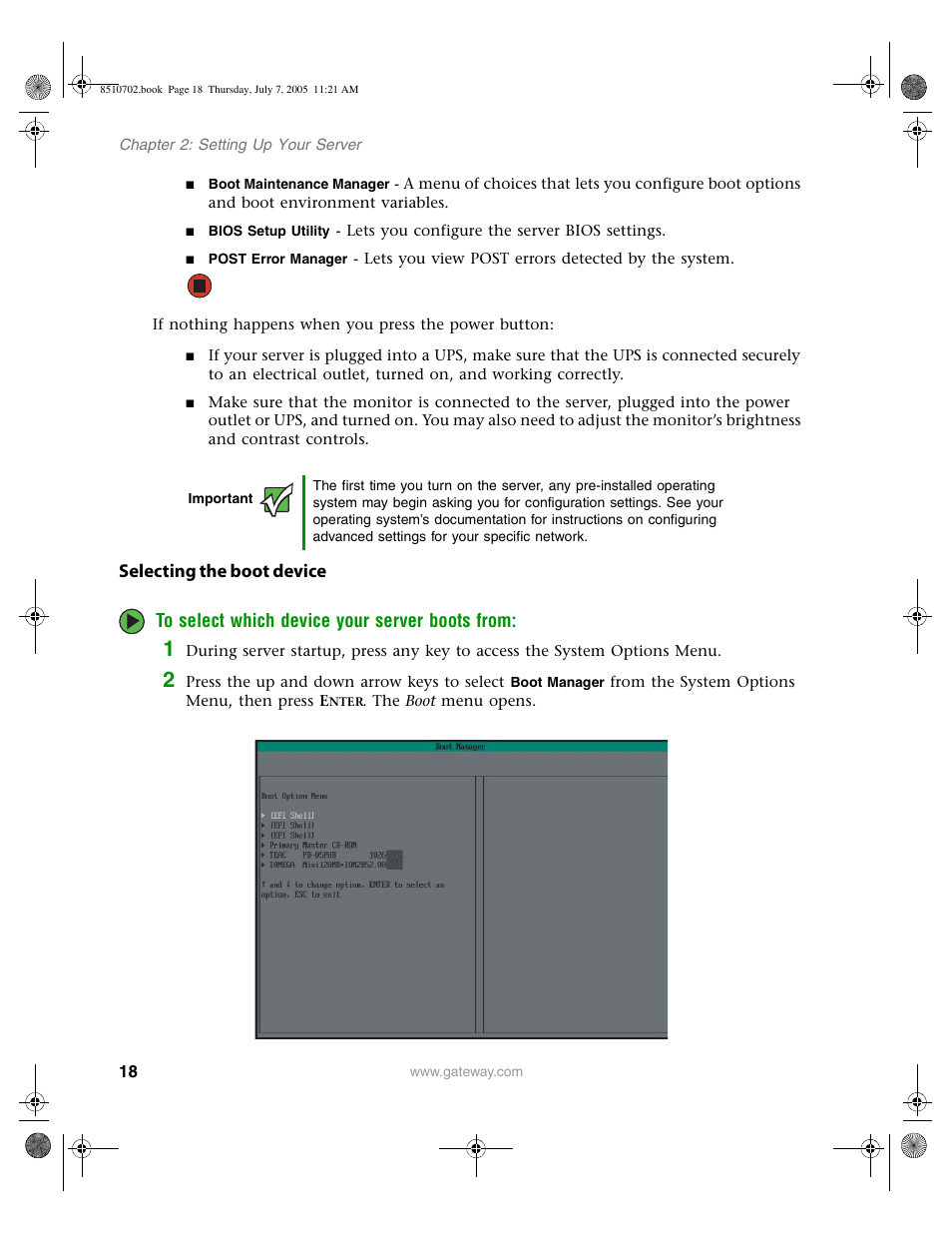 Selecting the boot device | Gateway 9715 User Manual | Page 23 / 278