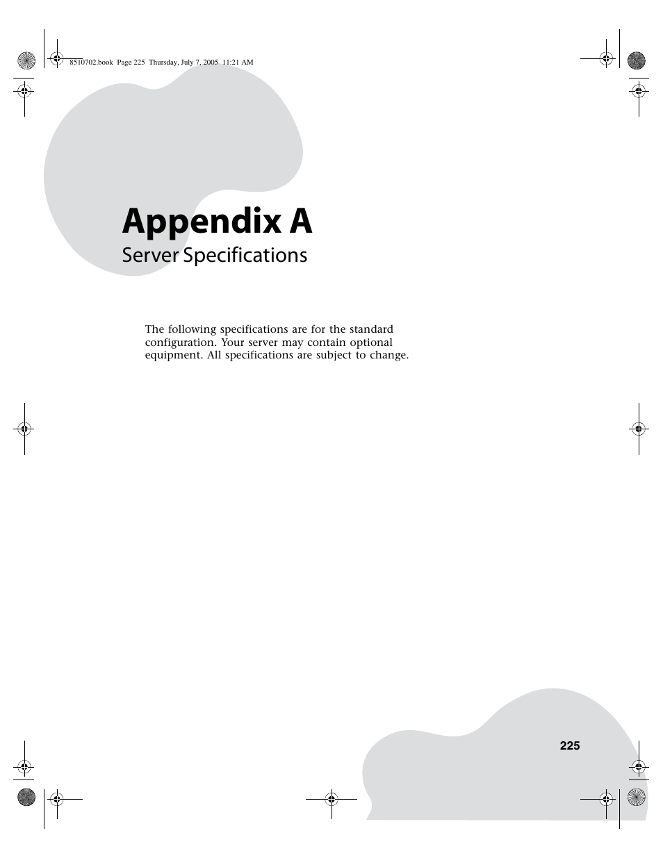 Server specifications, Appendix a | Gateway 9715 User Manual | Page 230 / 278