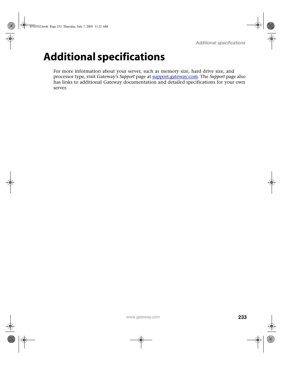 Additional specifications | Gateway 9715 User Manual | Page 238 / 278