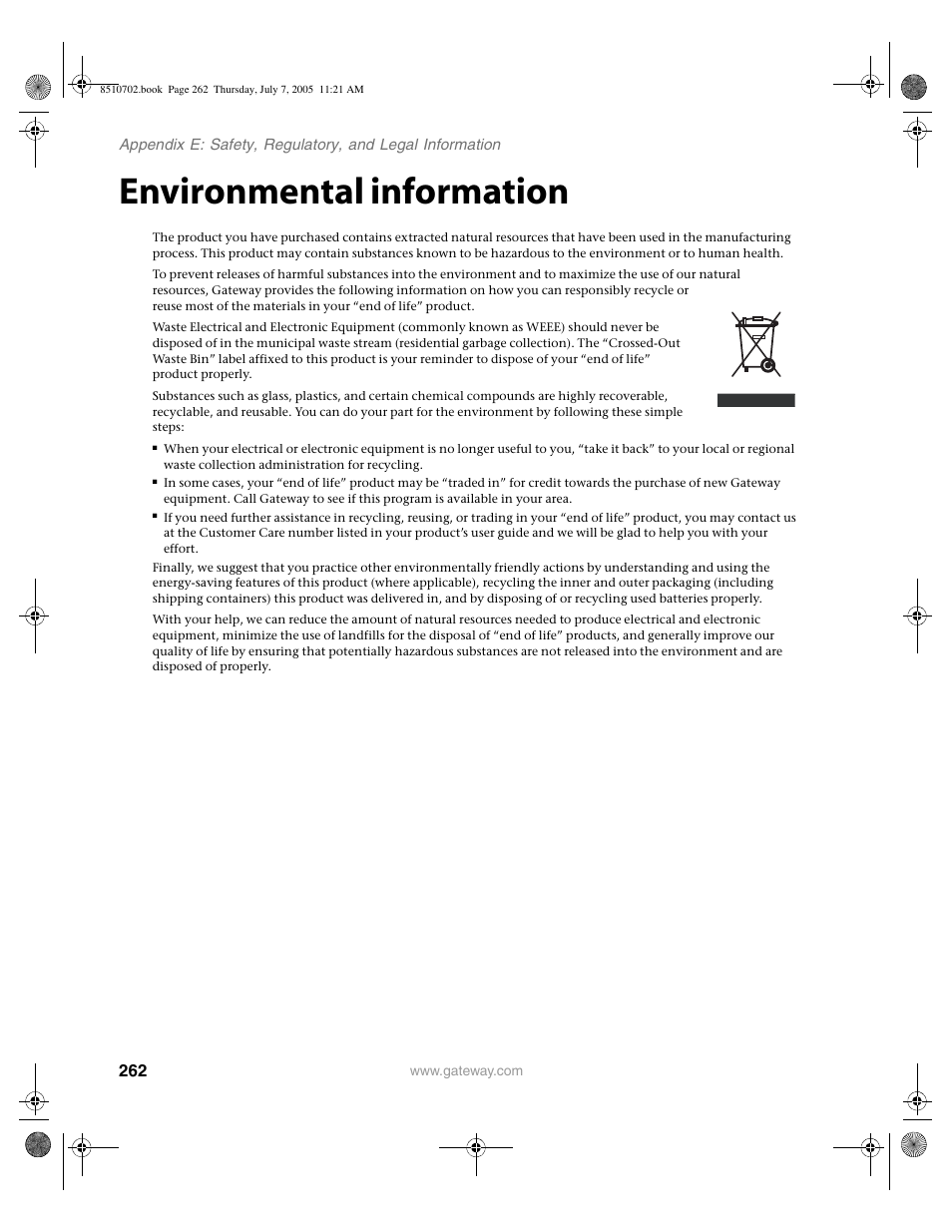 Environmental information | Gateway 9715 User Manual | Page 267 / 278