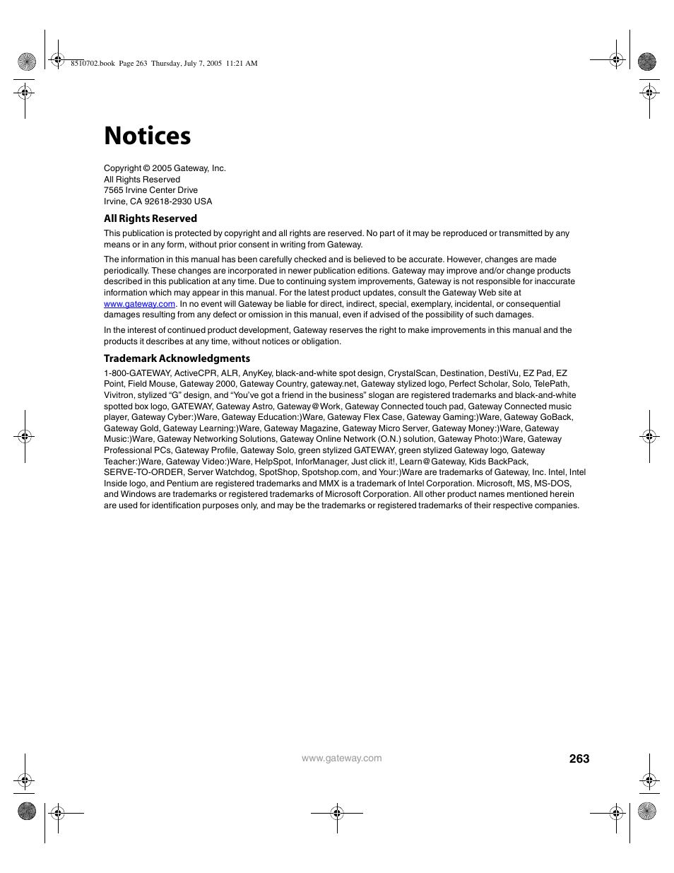 Notices | Gateway 9715 User Manual | Page 268 / 278