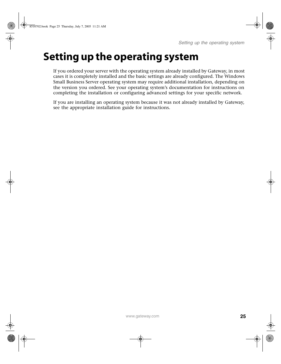 Setting up the operating system | Gateway 9715 User Manual | Page 30 / 278