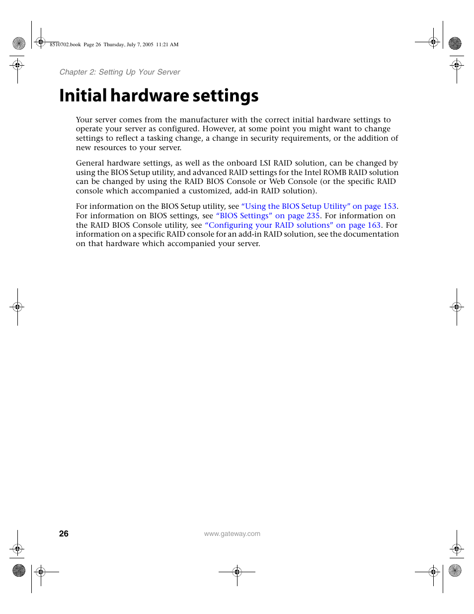 Initial hardware settings | Gateway 9715 User Manual | Page 31 / 278