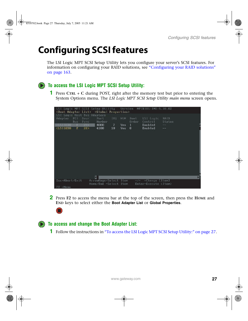 Configuring scsi features | Gateway 9715 User Manual | Page 32 / 278