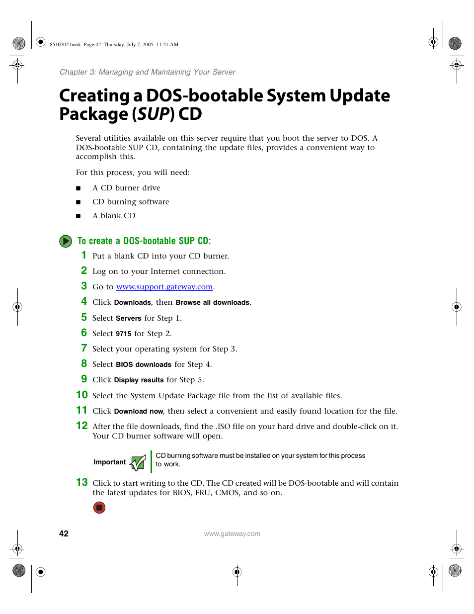 Creating a dos-bootable system update package | Gateway 9715 User Manual | Page 47 / 278