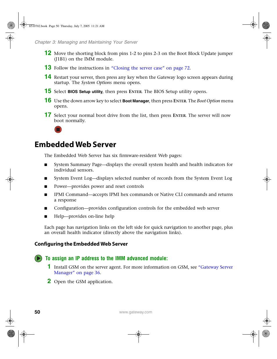 Embedded web server, Configuring the embedded web server | Gateway 9715 User Manual | Page 55 / 278