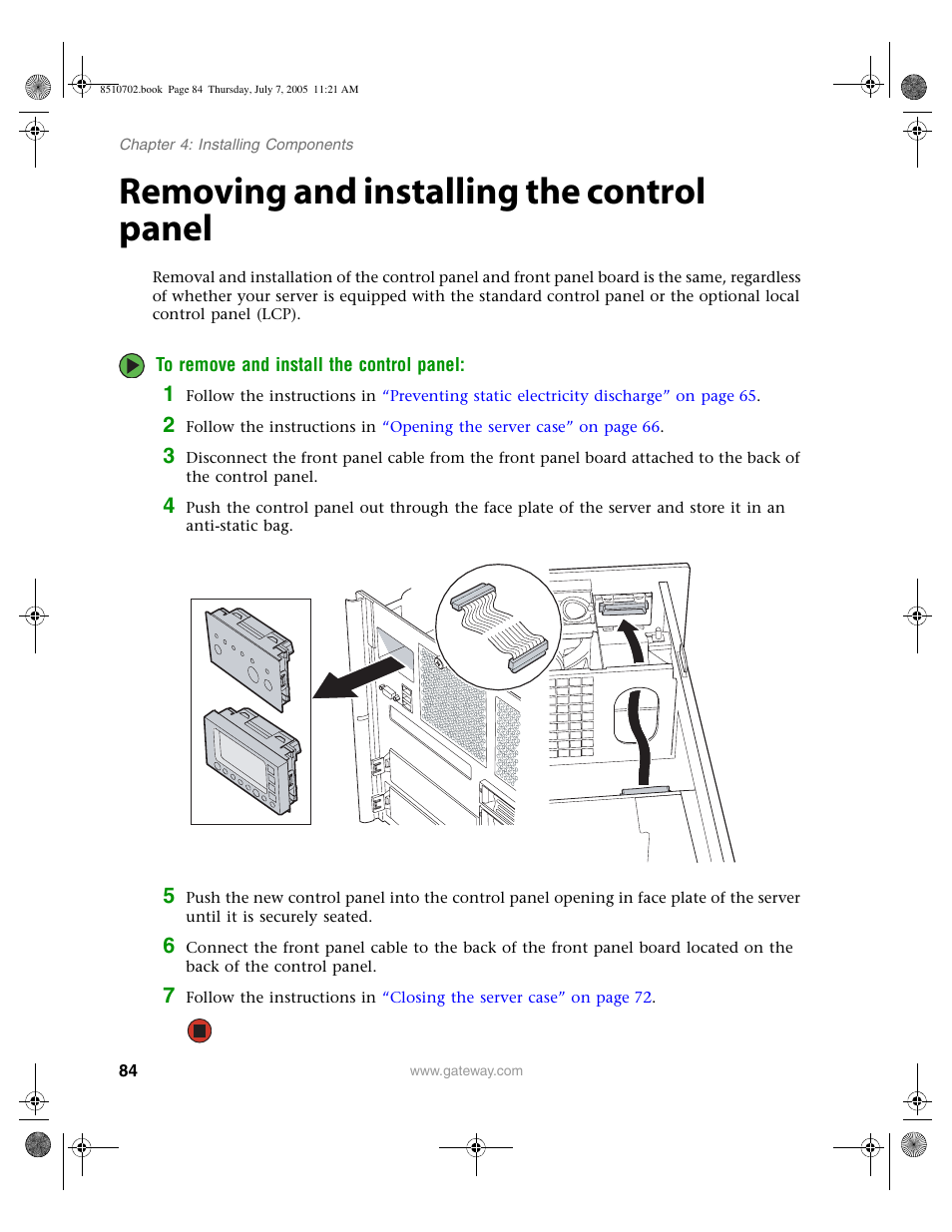 Removing and installing the control panel, Removing and | Gateway 9715 User Manual | Page 89 / 278