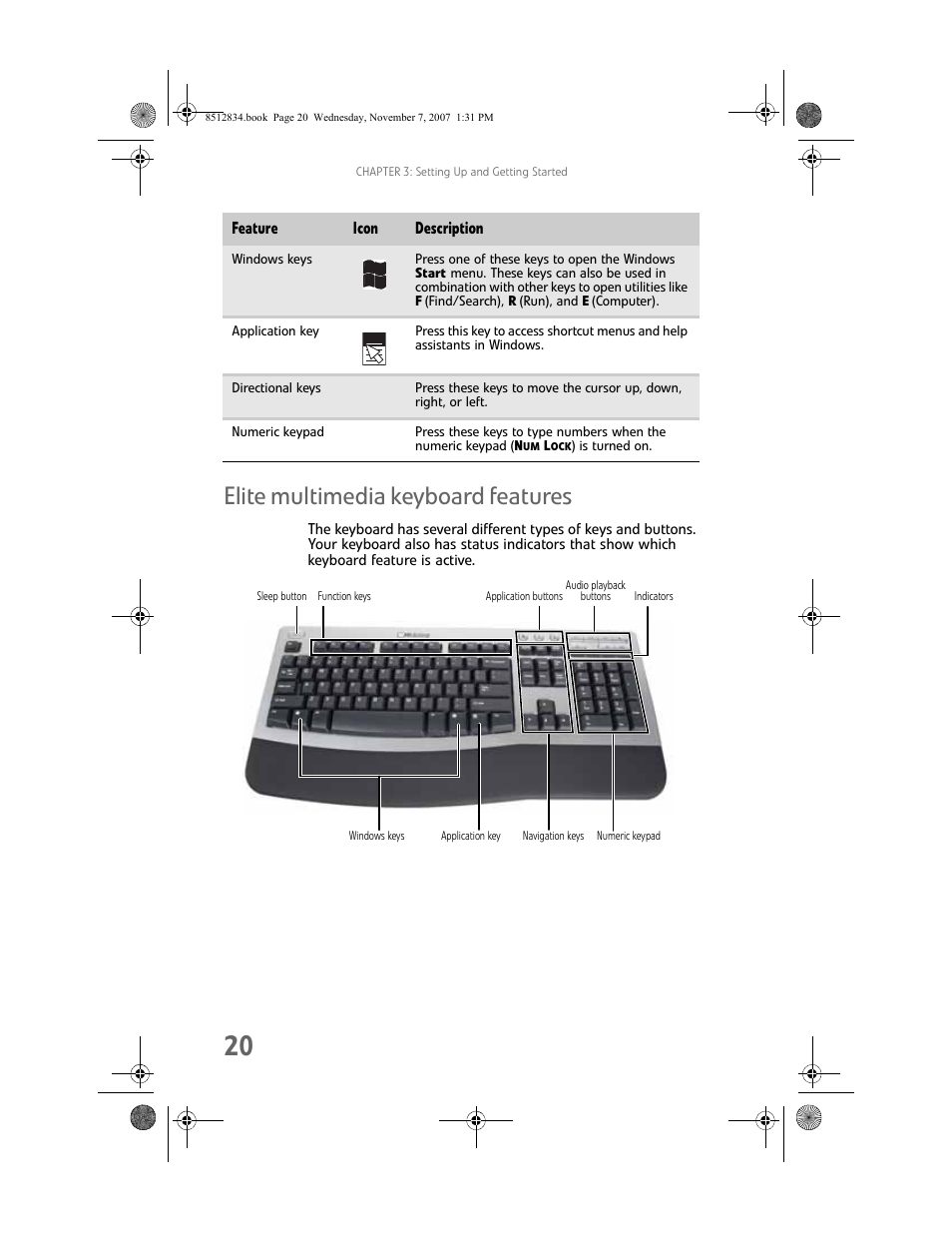 Elite multimedia keyboard features | Gateway FX User Manual | Page 26 / 140