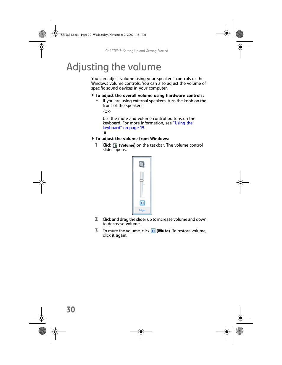 Adjusting the volume, To adjust the volume from windows | Gateway FX User Manual | Page 36 / 140