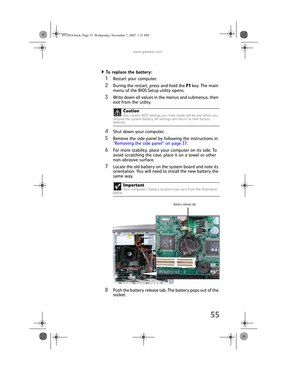 To replace the battery | Gateway FX User Manual | Page 61 / 140