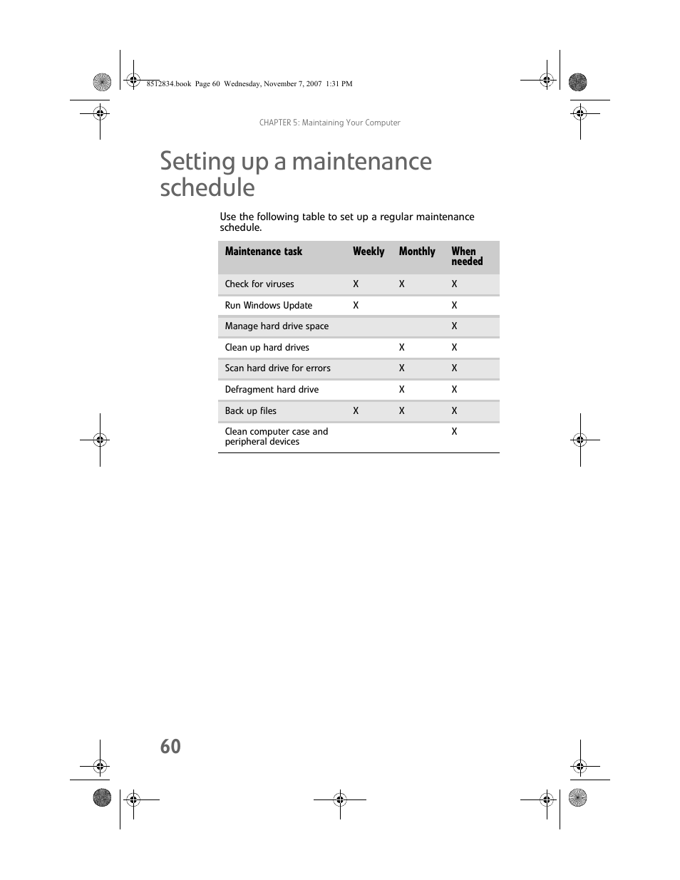Setting up a maintenance schedule | Gateway FX User Manual | Page 66 / 140