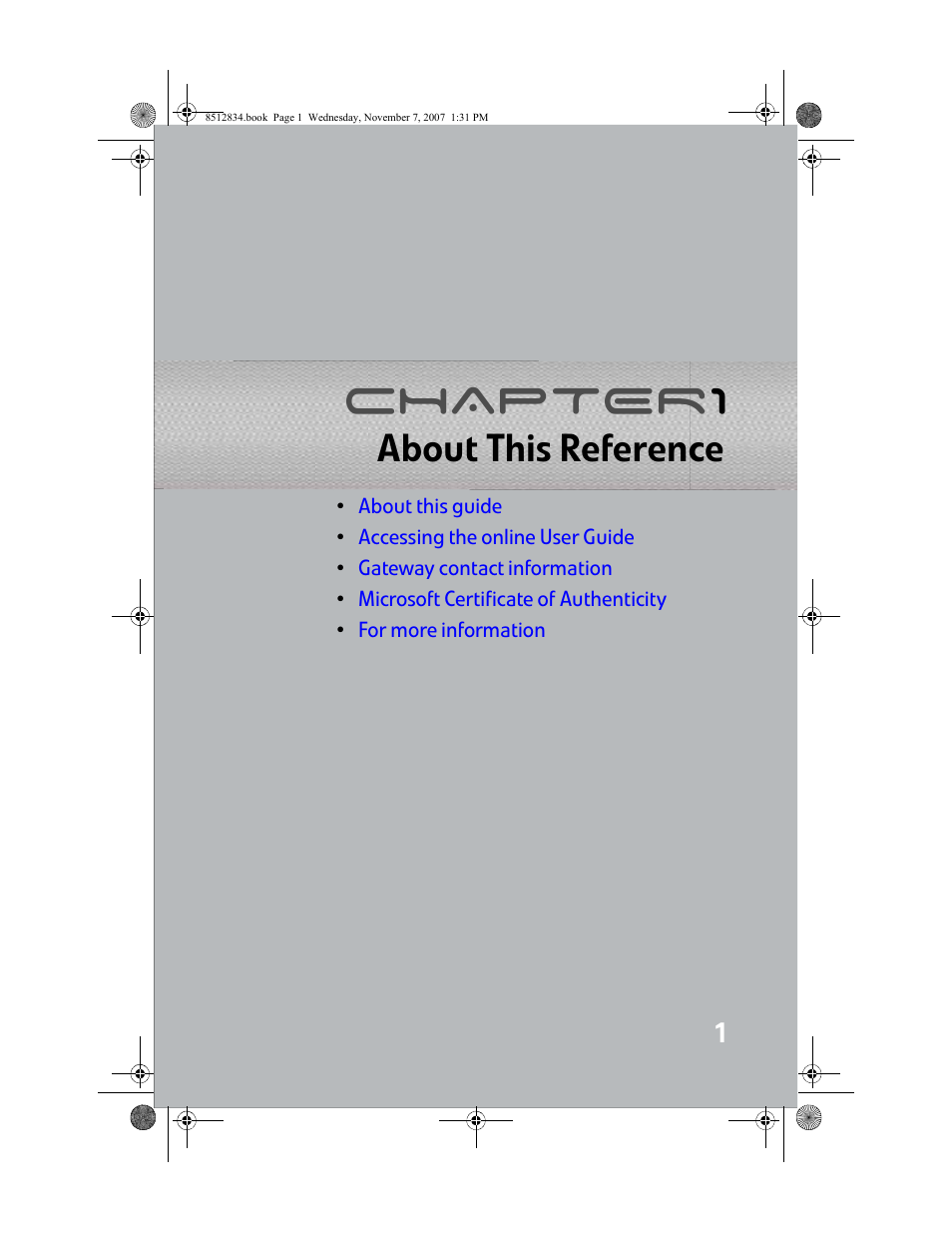 About this reference, Chapter 1: about this reference, Chapter 1 | Gateway FX User Manual | Page 7 / 140