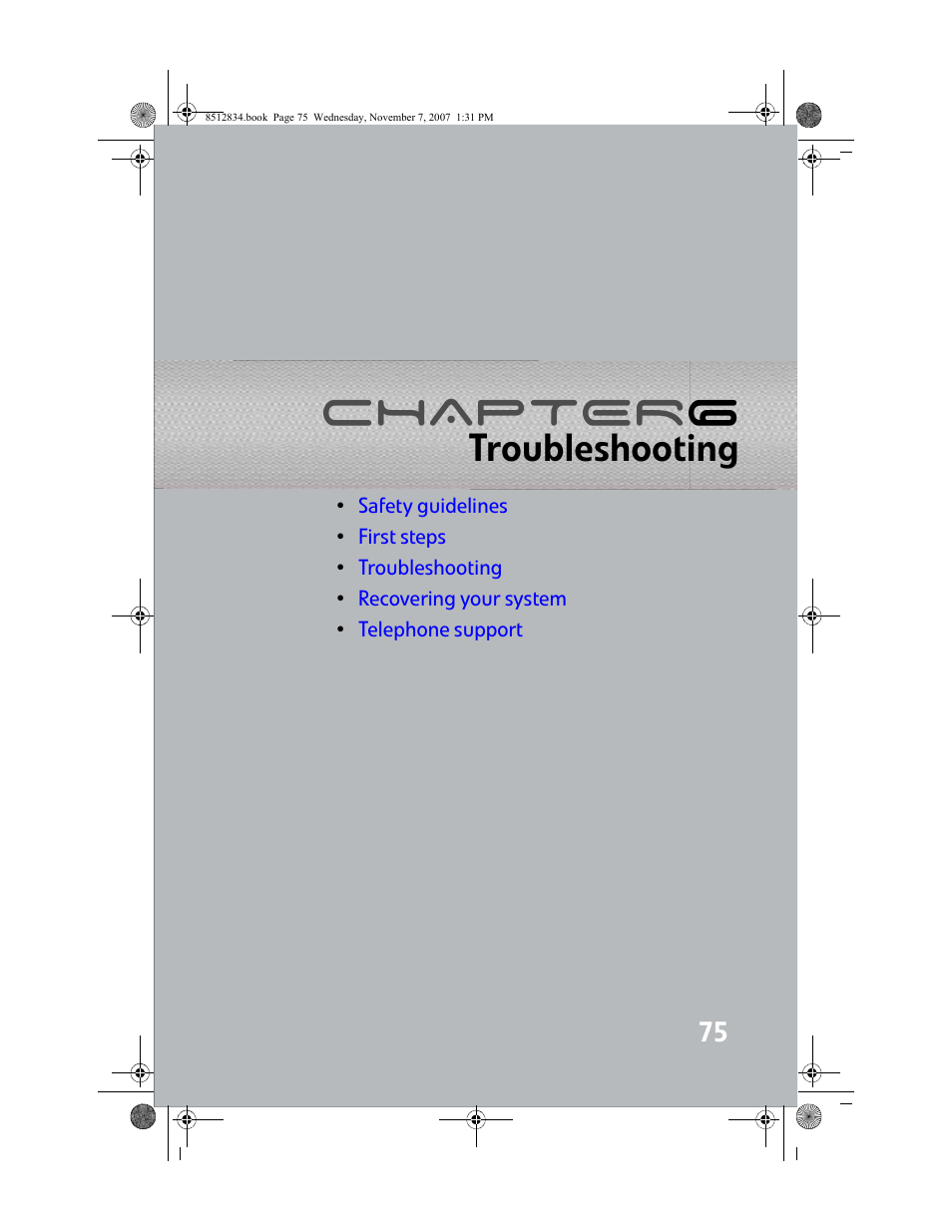 Troubleshooting, Chapter 6: troubleshooting, Chapter 6 | Gateway FX User Manual | Page 81 / 140