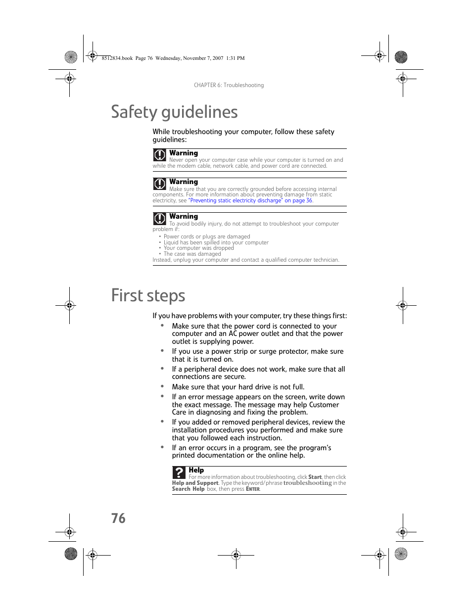Safety guidelines, First steps, Safety guidelines first steps | Gateway FX User Manual | Page 82 / 140