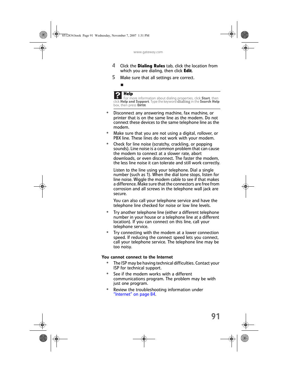 You cannot connect to the internet | Gateway FX User Manual | Page 97 / 140