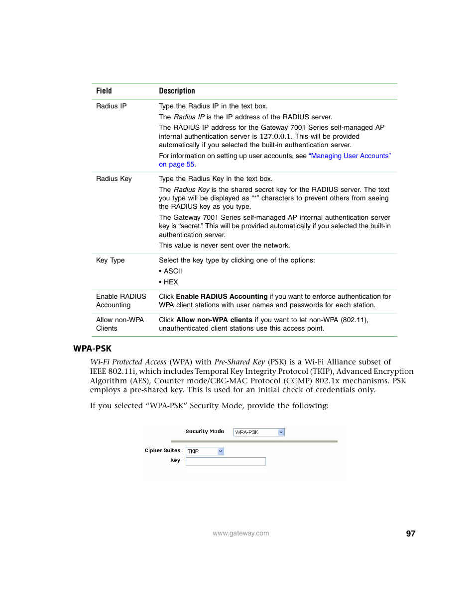 Wpa-psk | Gateway 7001 Series User Manual | Page 102 / 218