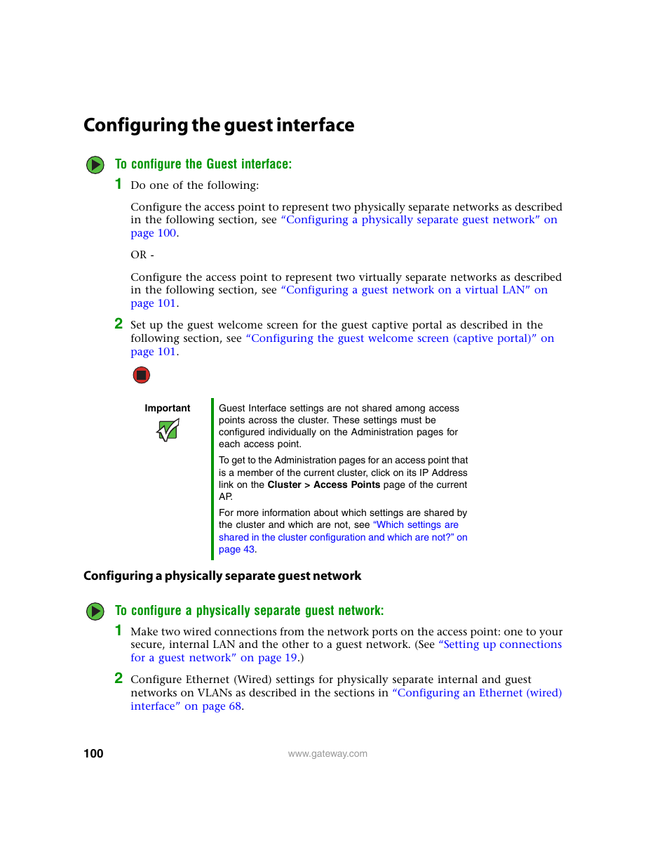 Configuring the guest interface, Configuring a physically separate guest network, Configuring a | Gateway 7001 Series User Manual | Page 105 / 218