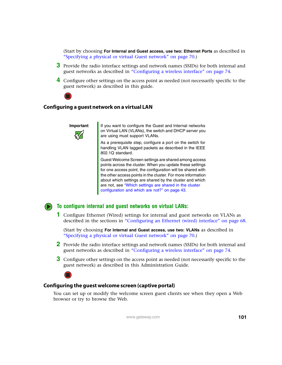 Configuring a guest network on a virtual lan, Configuring a guest network on a virtual lan” on | Gateway 7001 Series User Manual | Page 106 / 218