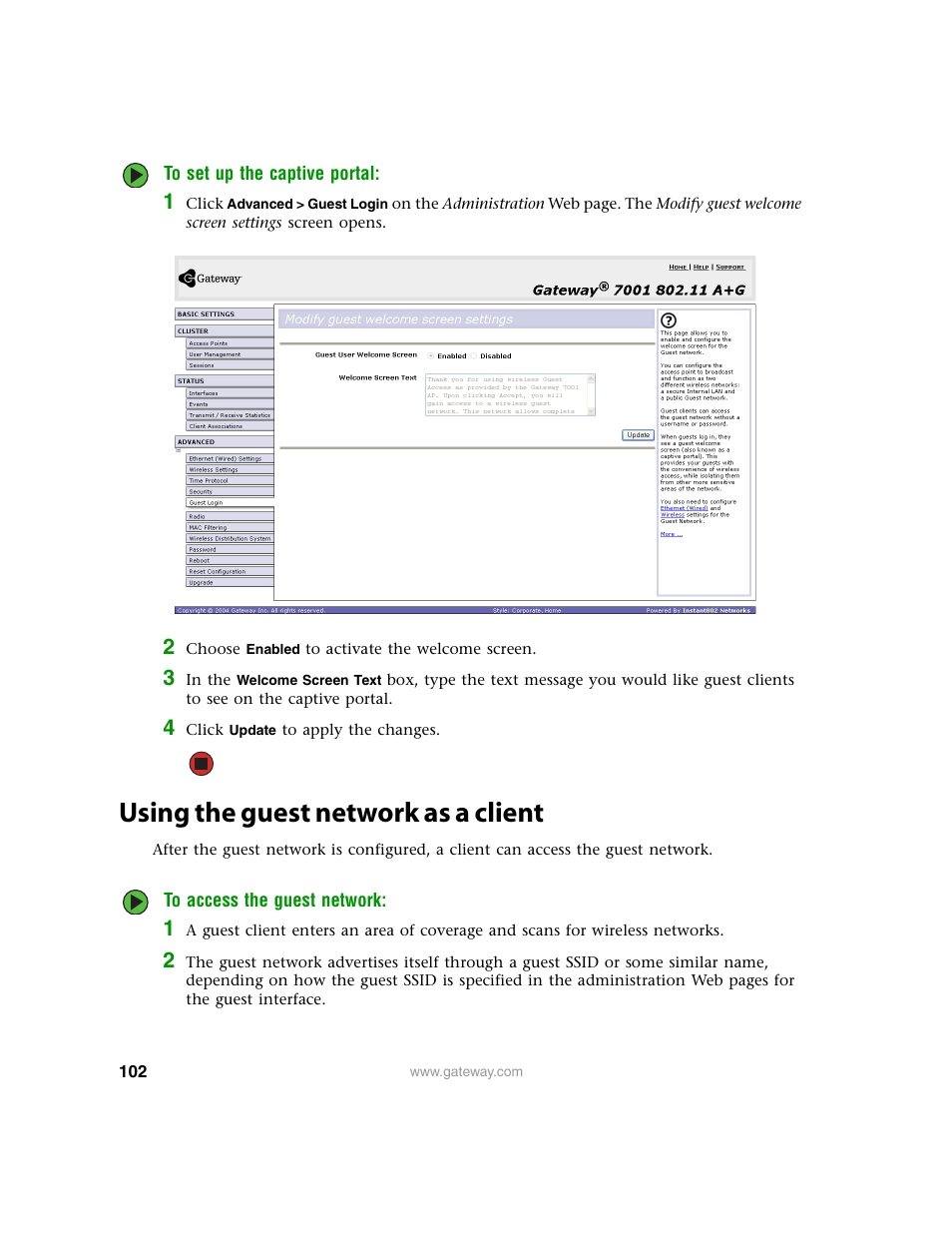 Using the guest network as a client | Gateway 7001 Series User Manual | Page 107 / 218