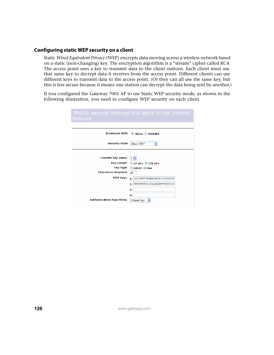 Configuring static wep security on a client | Gateway 7001 Series User Manual | Page 131 / 218