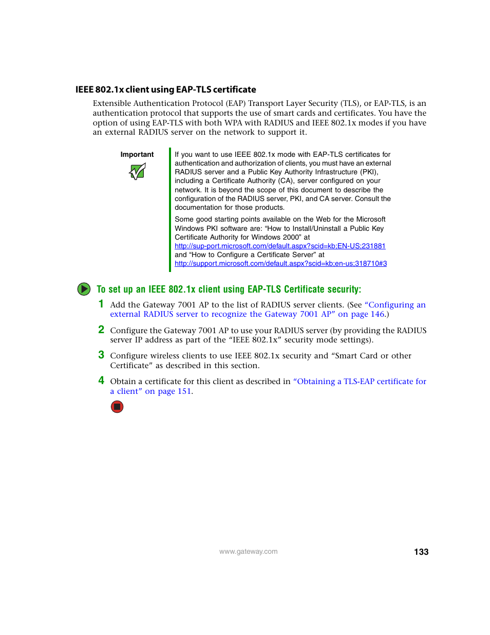 Ieee 802.1x client using eap-tls certificate | Gateway 7001 Series User Manual | Page 138 / 218