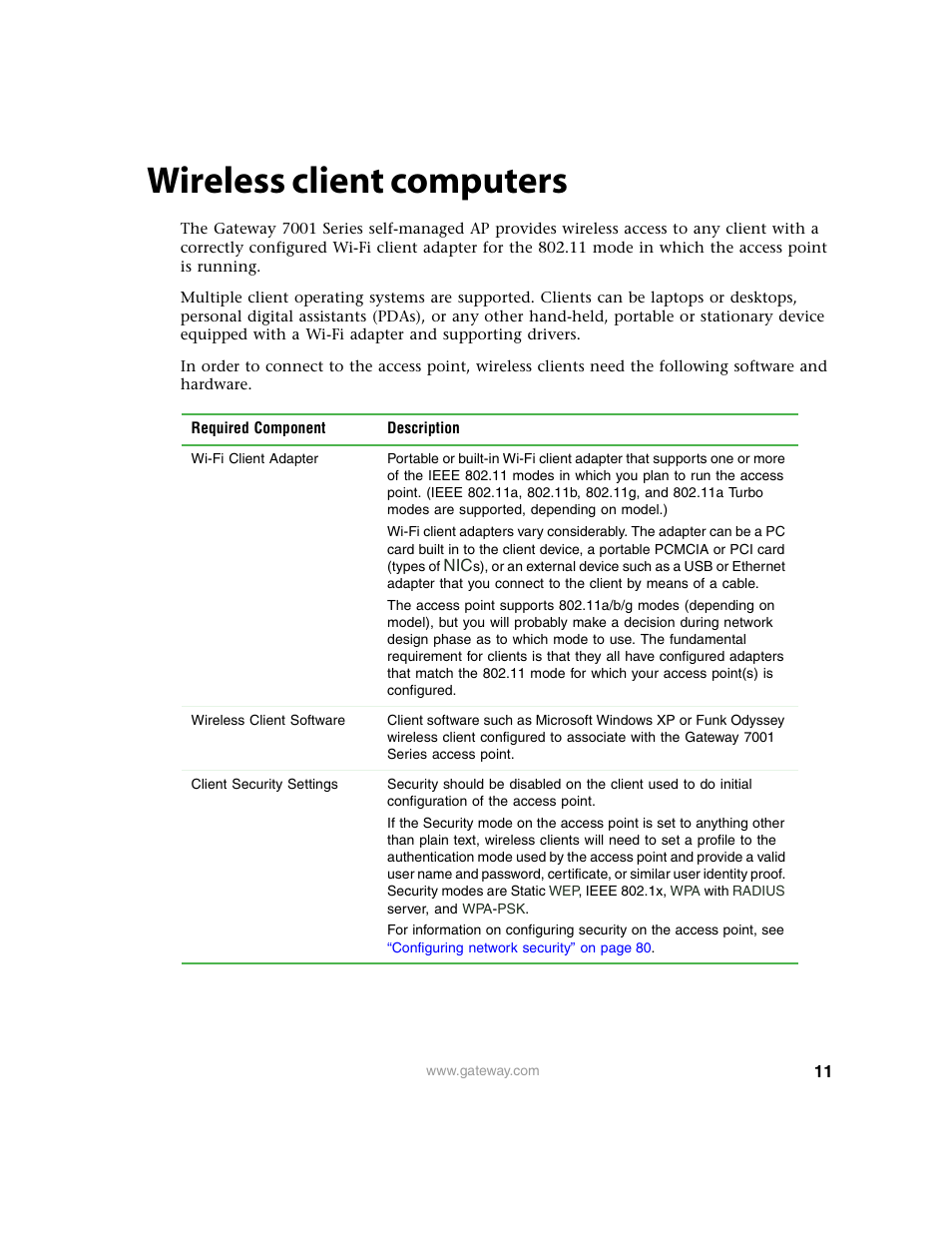 Wireless client computers | Gateway 7001 Series User Manual | Page 16 / 218