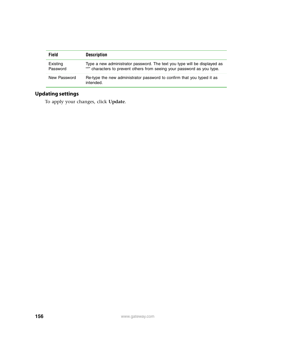 Updating settings | Gateway 7001 Series User Manual | Page 161 / 218