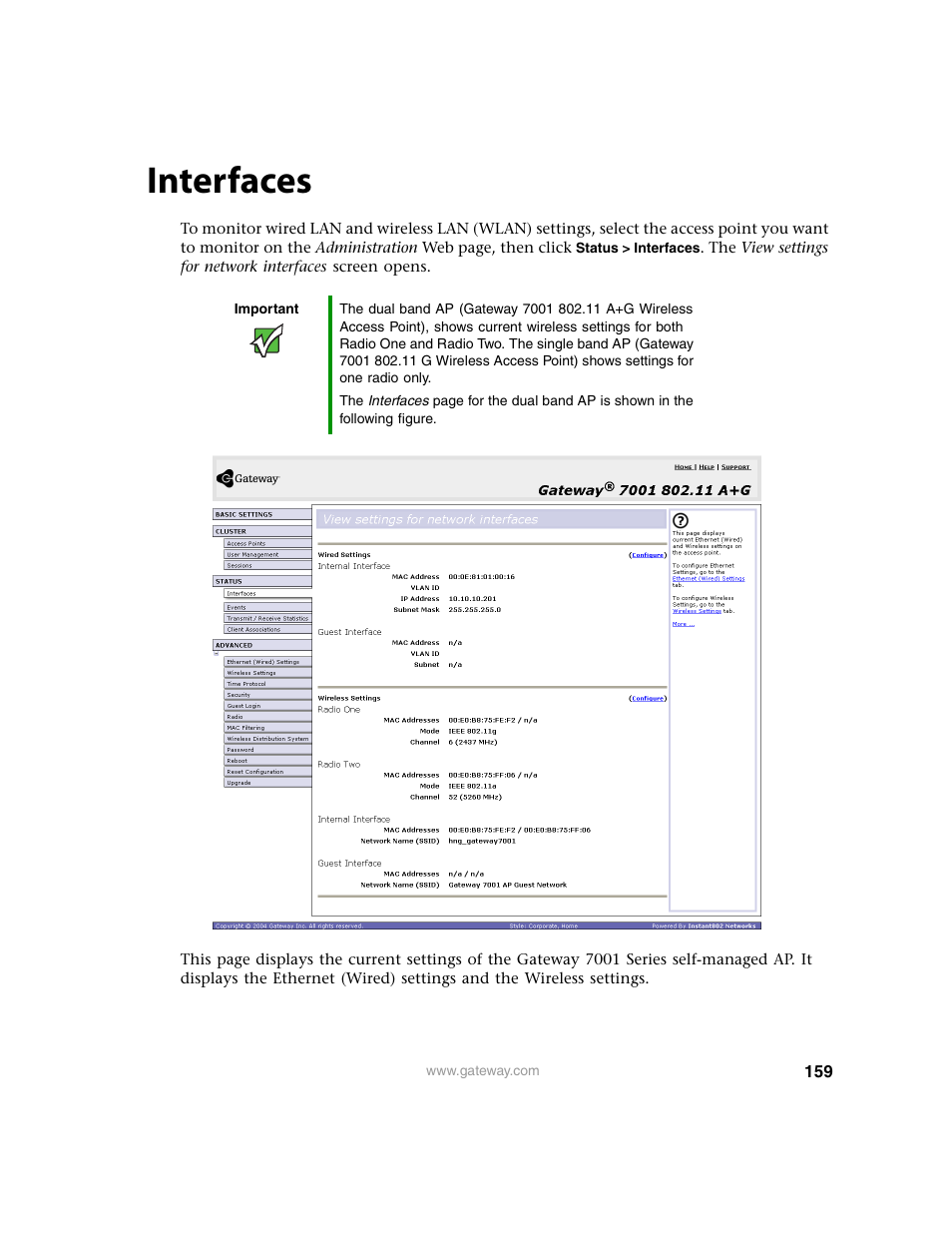 Interfaces | Gateway 7001 Series User Manual | Page 164 / 218