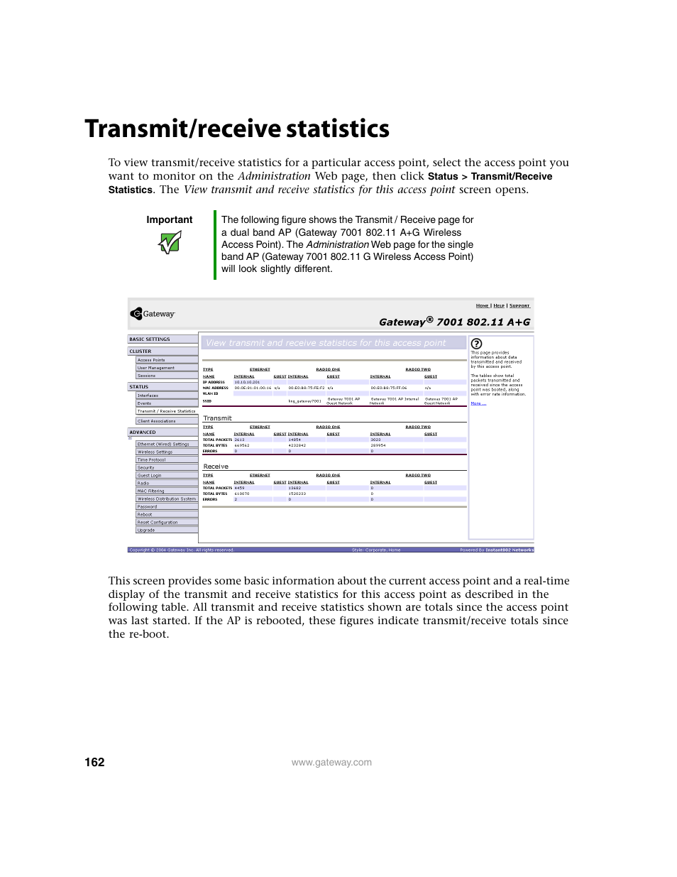 Transmit/receive statistics | Gateway 7001 Series User Manual | Page 167 / 218