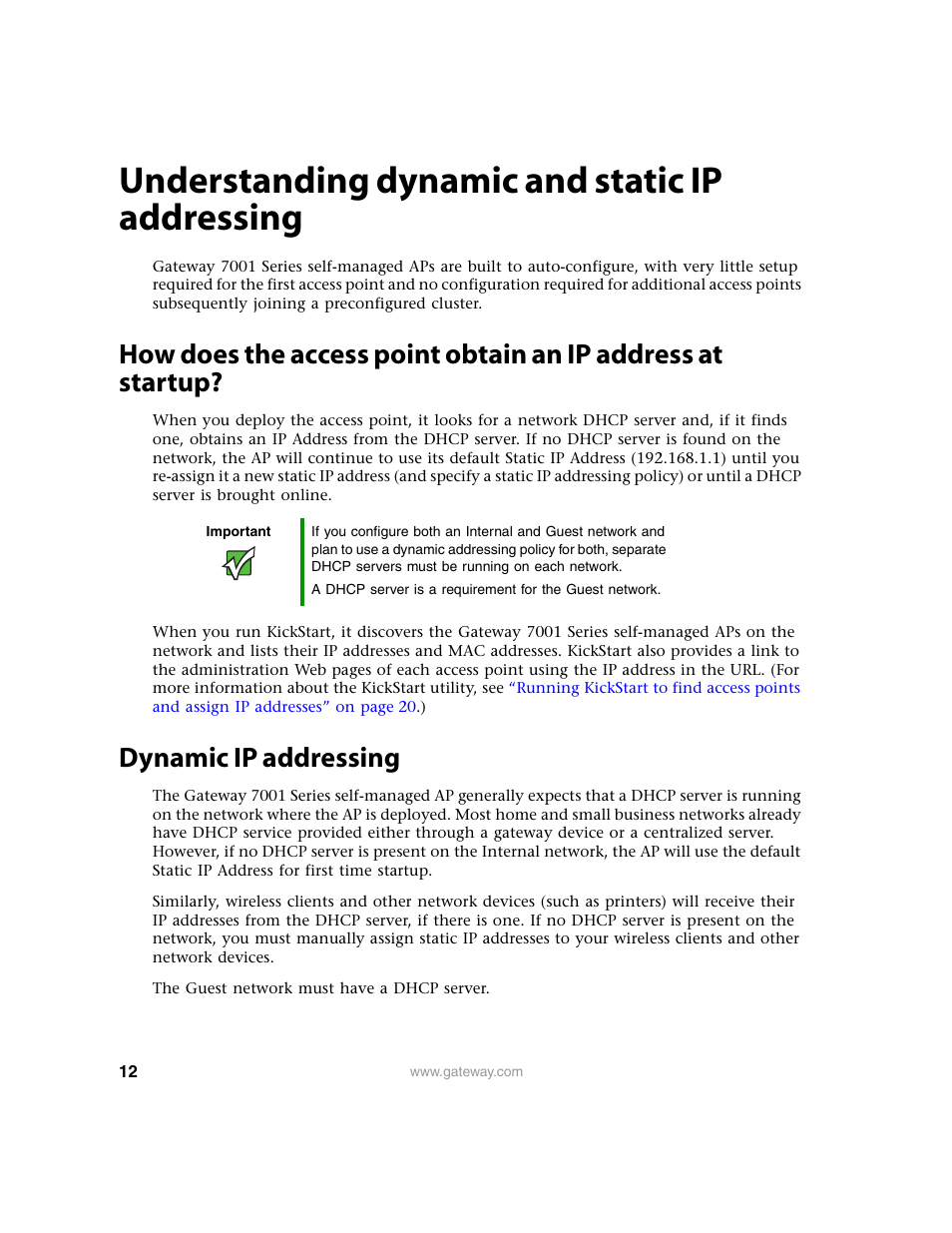 Understanding dynamic and static ip addressing, Dynamic ip addressing | Gateway 7001 Series User Manual | Page 17 / 218