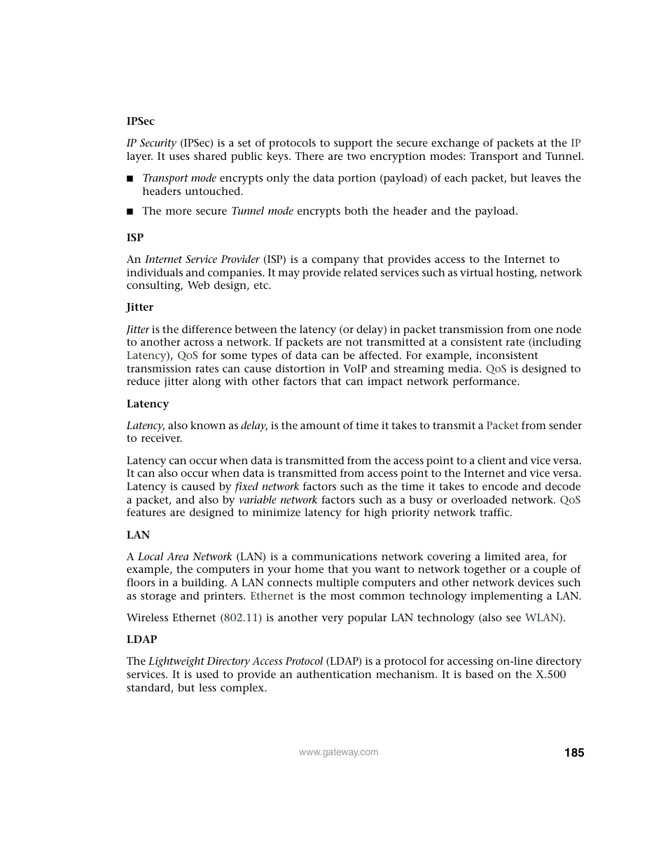 Gateway 7001 Series User Manual | Page 190 / 218